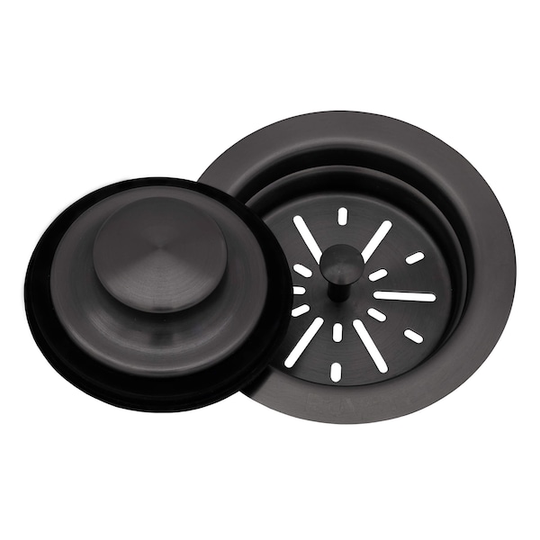 Ruvati Garbage Disposal Flange with Basket Strainer and Stopper Gunmetal Black Stainless Steel RVA1042BL - main